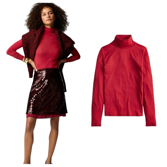 NEW J. CREW Tissue crepe turtleneck in Berry Sangria Red Size Small - Picture 1 of 7